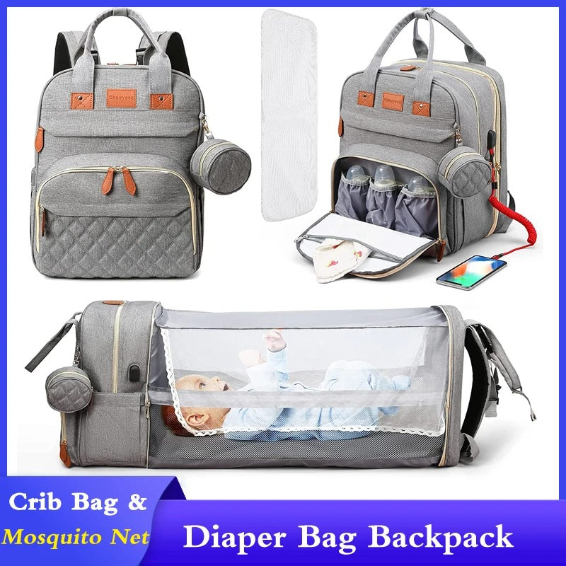 The Olivia Nest – 3-in-1 Luxury Diaper Bag with Portable Baby Bed & USB Charging Port
