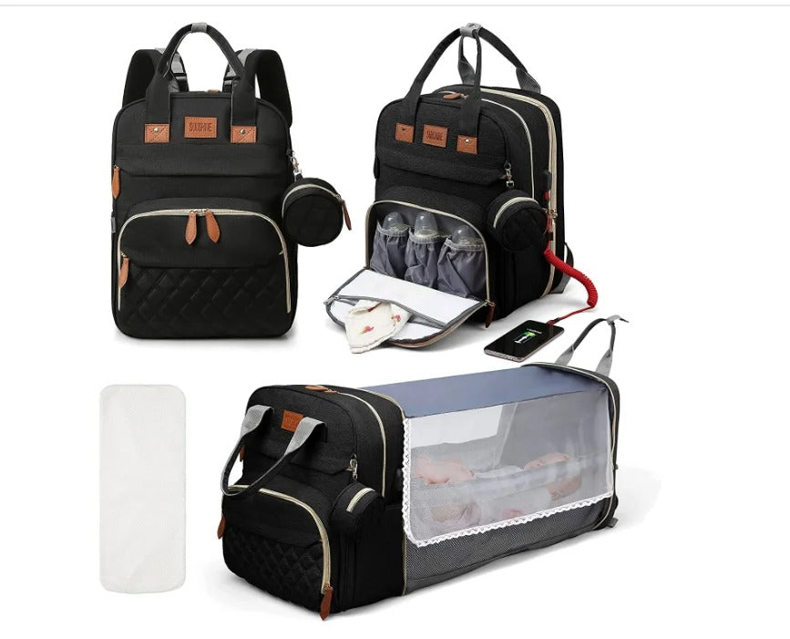 The Olivia Nest – 3-in-1 Luxury Diaper Bag with Portable Baby Bed & USB Charging Port