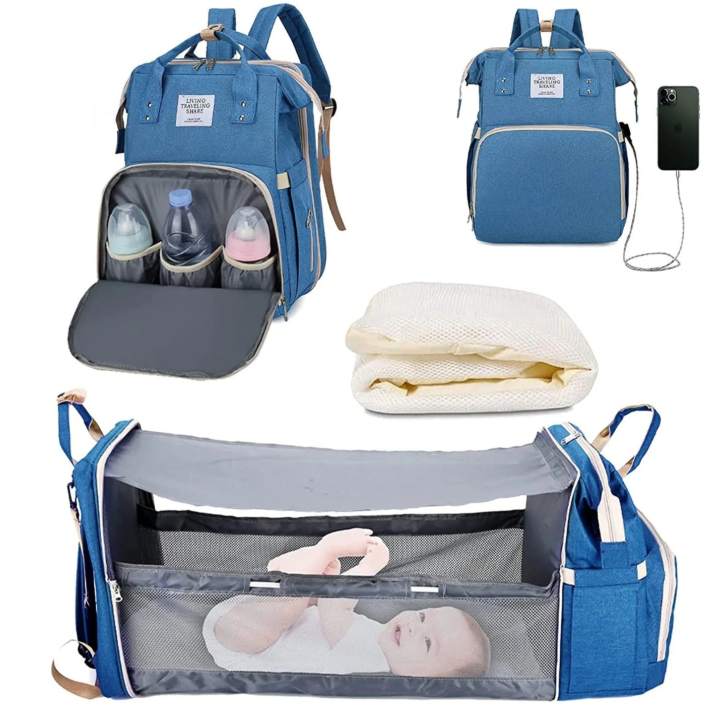 The Olivia Nest – 3-in-1 Luxury Diaper Bag with Portable Baby Bed & USB Charging Port