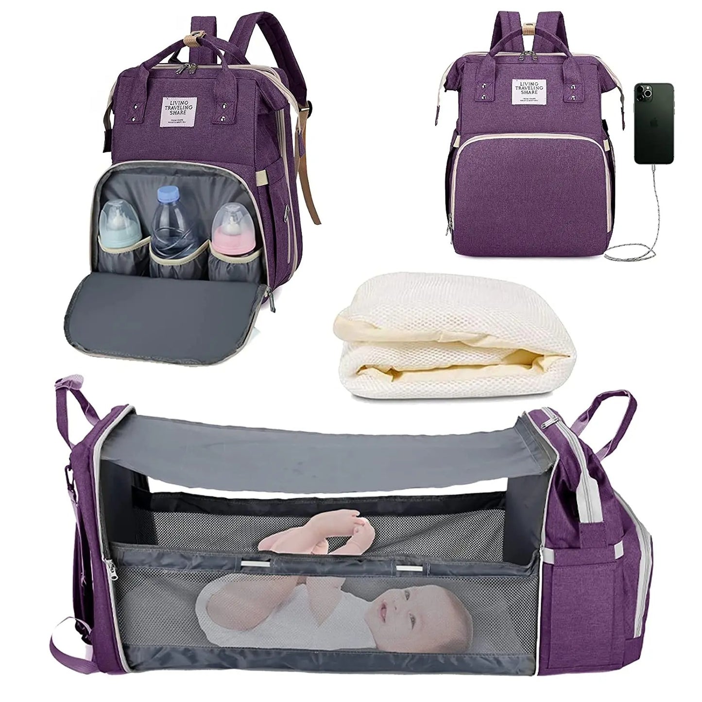 The Olivia Nest – 3-in-1 Luxury Diaper Bag with Portable Baby Bed & USB Charging Port