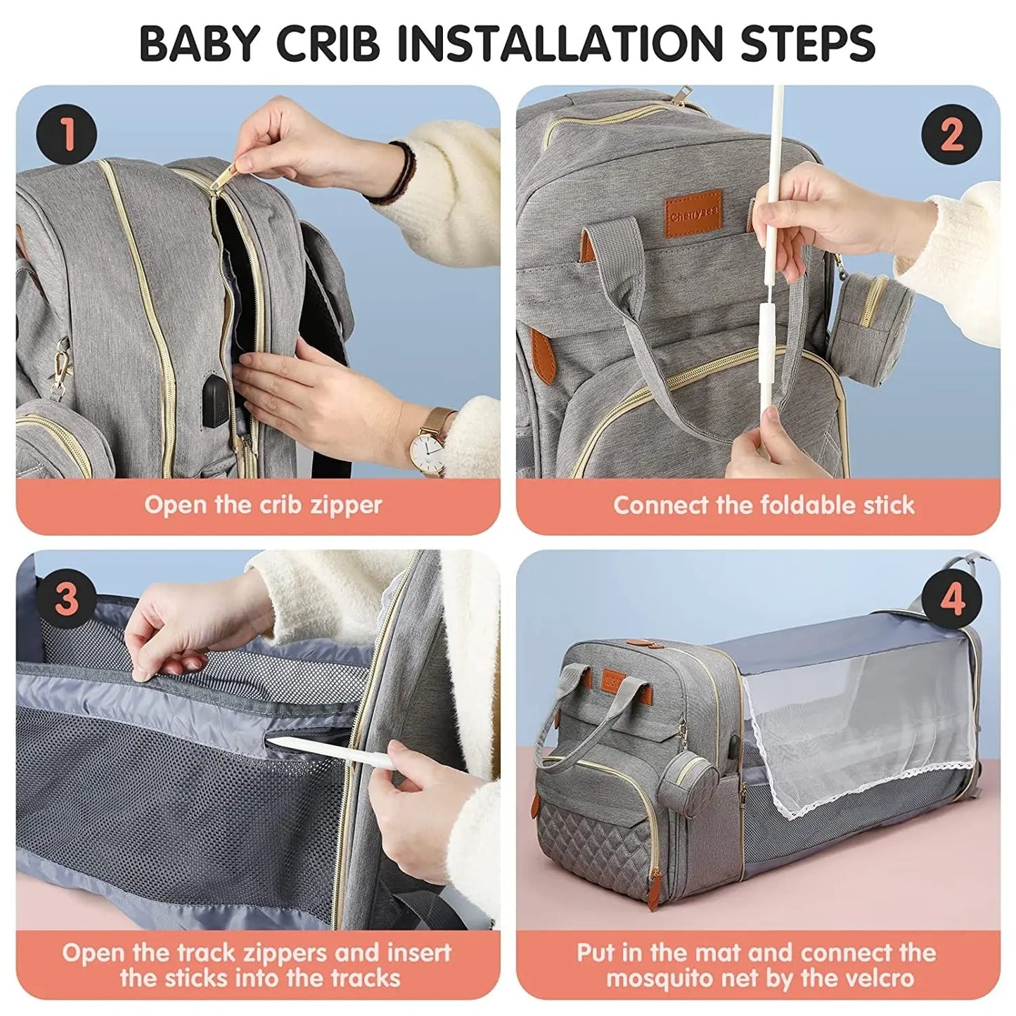 The Olivia Nest – 3-in-1 Luxury Diaper Bag with Portable Baby Bed & USB Charging Port