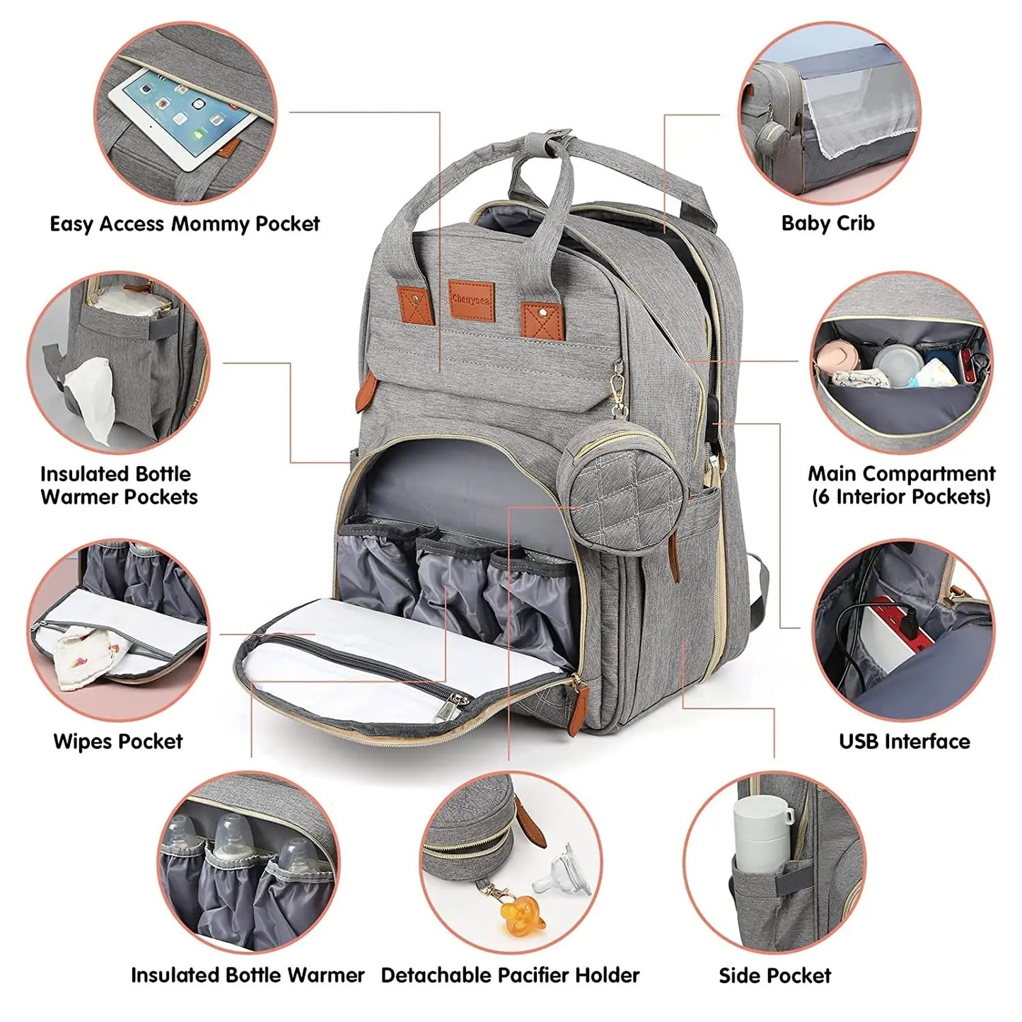 The Olivia Nest – 3-in-1 Luxury Diaper Bag with Portable Baby Bed & USB Charging Port