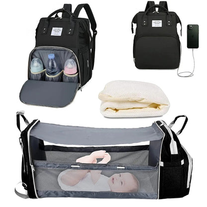 The Olivia Nest – 3-in-1 Luxury Diaper Bag with Portable Baby Bed & USB Charging Port