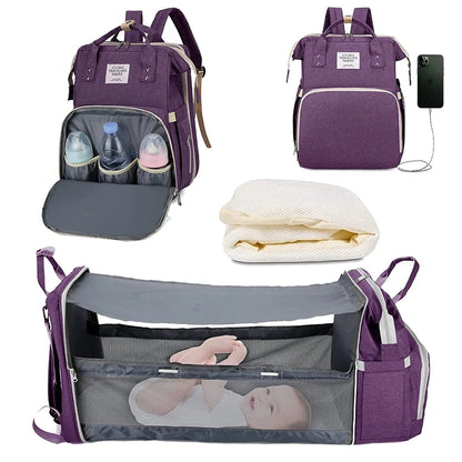 The Olivia Nest – 3-in-1 Luxury Diaper Bag with Portable Baby Bed & USB Charging Port