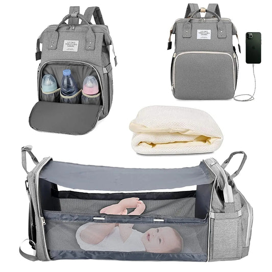 The Olivia Nest – 3-in-1 Luxury Diaper Bag with Portable Baby Bed & USB Charging Port