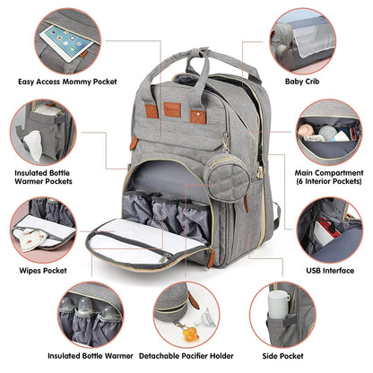 The Olivia Nest – 3-in-1 Luxury Diaper Bag with Portable Baby Bed & USB Charging Port